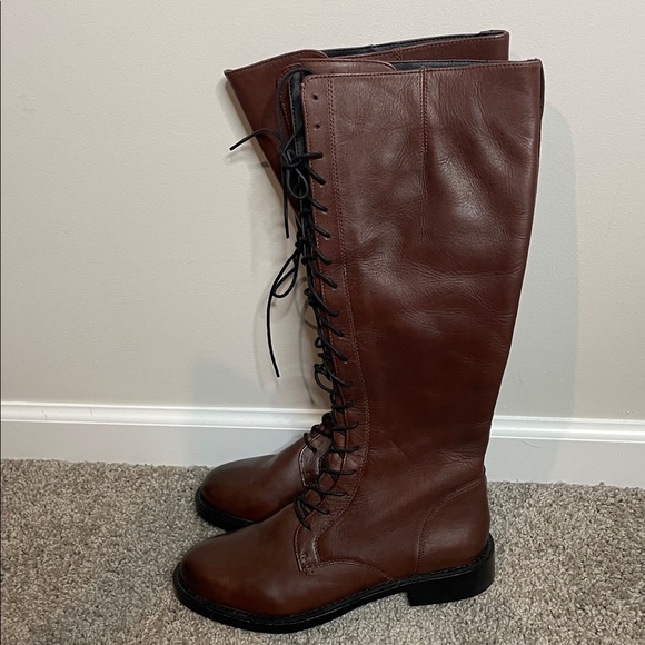 Sam Edelman | Women’s Nance Lace Up Tall Brown Leather Boots Size 8.5 NWOB - Picture 2 of 8